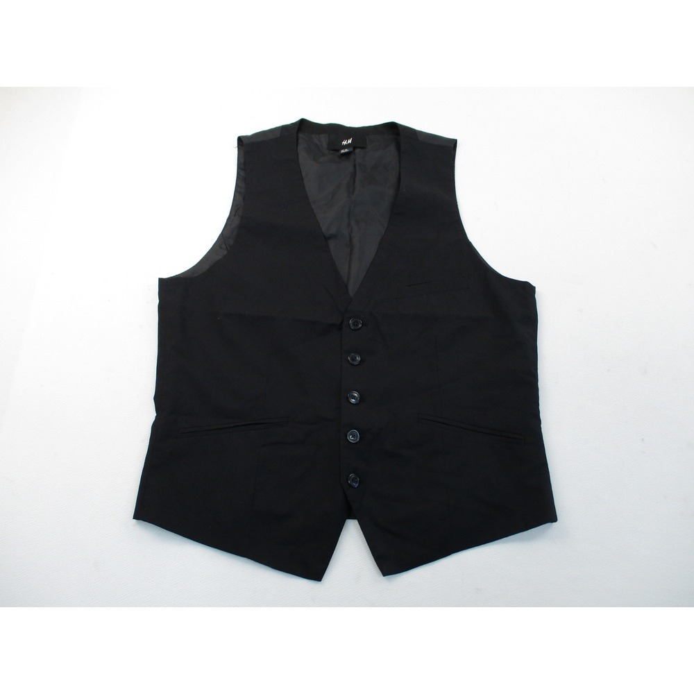 H&M Suit Vest Mens 42R Black Tailored Slim Fit Adjustable Back Formal Waistcoat